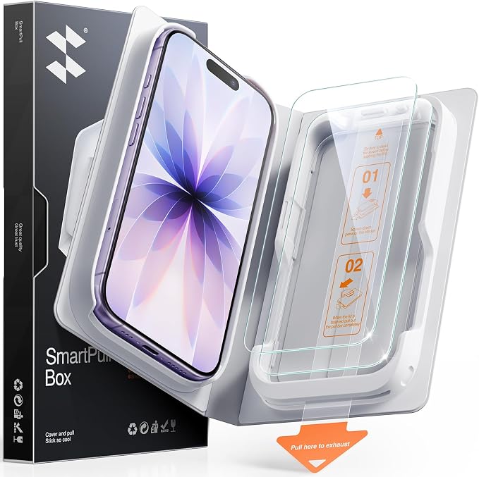 SMARTDEVIL 2 Pack Tempered Glass Screen Protector for iPhone 17 | SmartPull Box Bubble-Free Instant Install Applicator, 9H Military-Grade Protection, Case-Friendly by SmartDevil