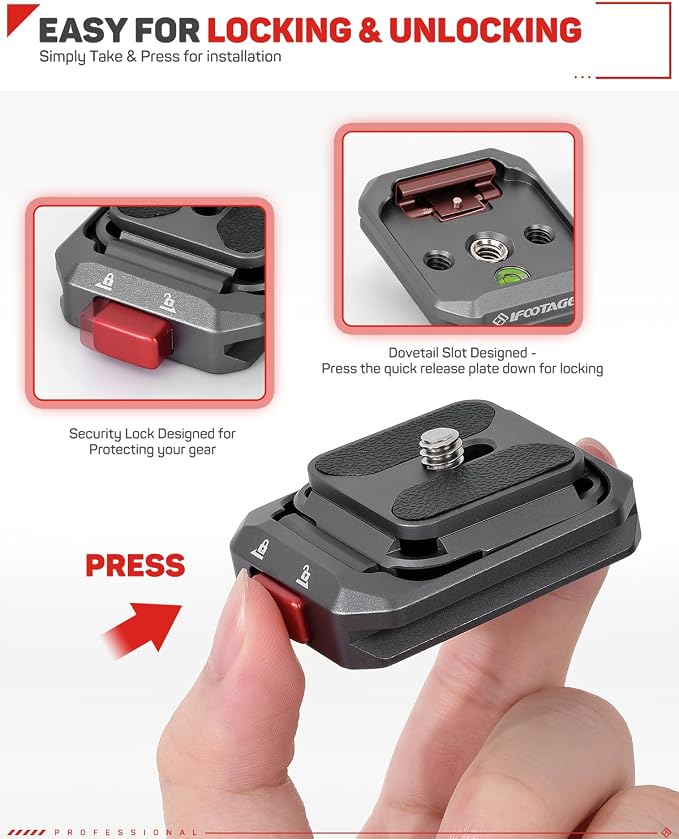IFOOTAGE Q38-PL Quick Release Plate Camera QR Adapter | Tripod Mount Quick Release Plate with 1/4" Screw, Camera QR Adapter for Fast Mounting and Secure Connection - Image 5