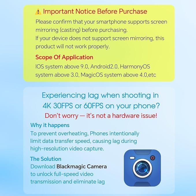 Vlog Selfie Monitor Screen iPhone, Screen Mirroring with Remote Control | 4K 60fps Recording, Magnetic Fixation, 180° Rotation, 3 Levels of Brightness, Compatible with iPhone & Android - Image 9