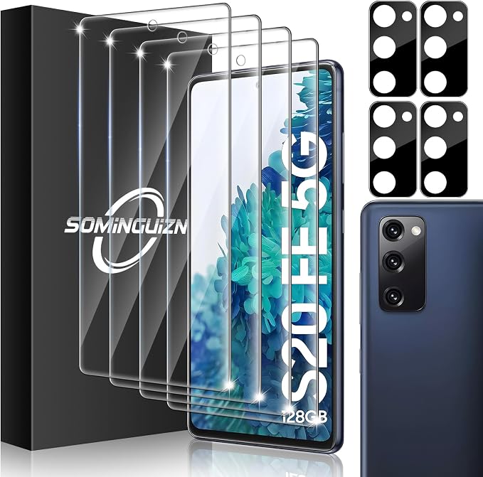 4+4 for Samsung Galaxy S20 FE 5G Screen Protector Camera Lens Protector | 9H Tempered Glass Cell Phone Protector by SOMINGUIZN