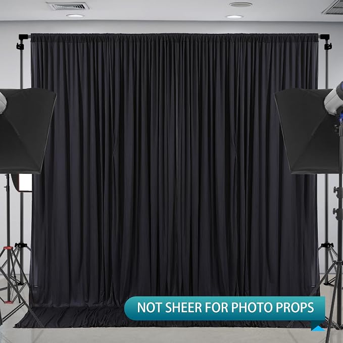 Black Backdrop Curtain 2 Panels-Wrinkle-Free Black Curtains Polyester Photography Drapes for Wedding Birthday Party Photo Background Backdrop Stand- 8 X10FT - Image 5