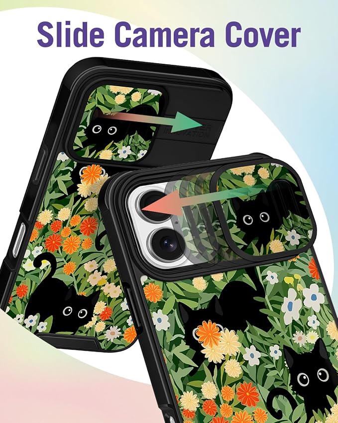 Buleens for iPhone 17 Case 6.3 Inch - with Ring Stand & Camera Cover Aesthetic Cute Designed for Women Girls Pretty Girly Cat Flowers Kawaii Phone Case for iPhone 17 Compatible with Magsafe - Image 3