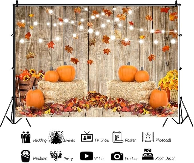 12x10ft Fall Thanksgiving Halloween Photo Backdrop Fall Backdrops for Photography Autumn Pumpkin Harvest Barn Background Friendsgiving Party Supplies Farm Harvest Banner Decor Photo Props - Image 4