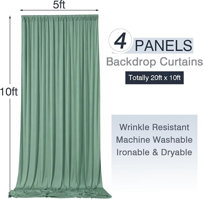 20ftx10ft Wrinkle Free Sage Green Backdrop Curtains for Parties, 4 Panels 5x10ft Silky Polyester Photo Backdrop Drapes Back Drop Cloth Drapery for Wedding Birthday Photography Background - Image 6
