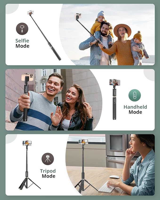 Sensyne 63" Selfie Stick Tripod, Extendable Phone Tripod with Wireless Remote Compatible with Cell Phones for Selfies, Photography,Video, Live Stream - Image 4
