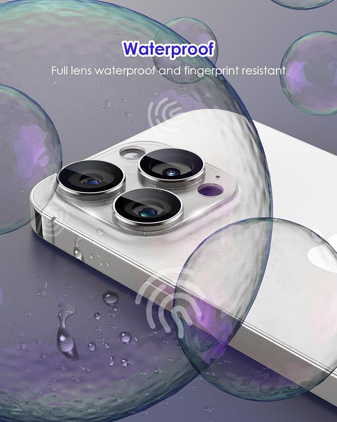 Compatible for iPhone 16 Pro Max/iPhone 16 Pro/iPhone 14 Pro/iPhone 14 Pro Max Camera Lens Protector, Clear 9H Tempered Glass Screen Camera Cover Silver+Silver - Image 6