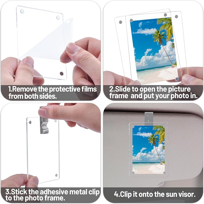 Car Picture Holder 2Pcs Car Picture Frame 3.5"x2.5" Acrylic Sun Visor Photo Clip Visor Accessories Photo Display - Image 6
