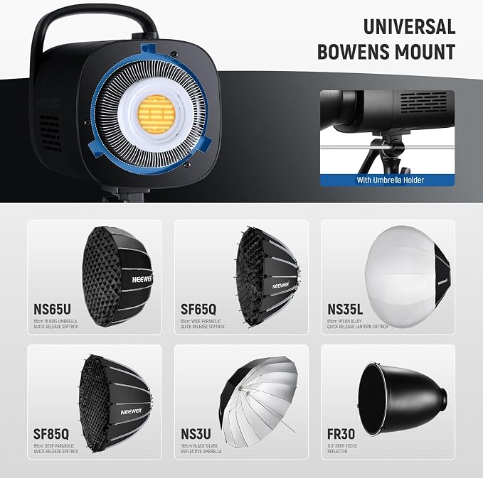 NEEWER CB120B 120W LED Video Light with 2.4G&APP Control COB Bi Color 2700K-6500K 78000lux at 1m/CCT Mode/CRI97/12 Scenes/Bowens Mount Continuous Output Lighting for Studio Photography/Video Recording - Image 8