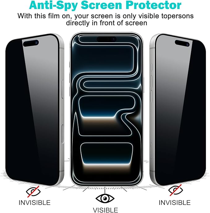 PEHAEL for iPhone 17 Pro Privacy Screen Protector+Camera Lens Protector | 3+3 Pack, Installation Frame, Cleaning kits, Anti-Spy Private, Anti-Scratch, 9H Tempered Glass, Case Friendly, [6.3 inch] - Image 4