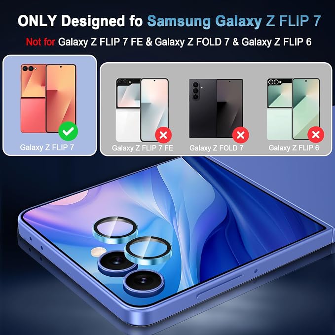 Meshine for Samsung Galaxy Z Flip 7 Camera Lens Protector,Scratch Proof,Strong Adsorption,9H Hardness with Metal Ring Camera Cover,Ultra Thin Case Friendly, Accessories Lens Protector,Blue - Image 2