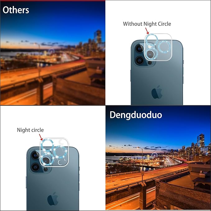 Dengduoduo 3 Pack Tempered Glass Camera Lens Protector for iPhone 12 Pro 6.1", Bling Glitter Sparkle, Ultra HD, 9H Hardness, Anti-Scratch, Case Friendly, Easy to Install [No Affect on Night Shots] - Image 5