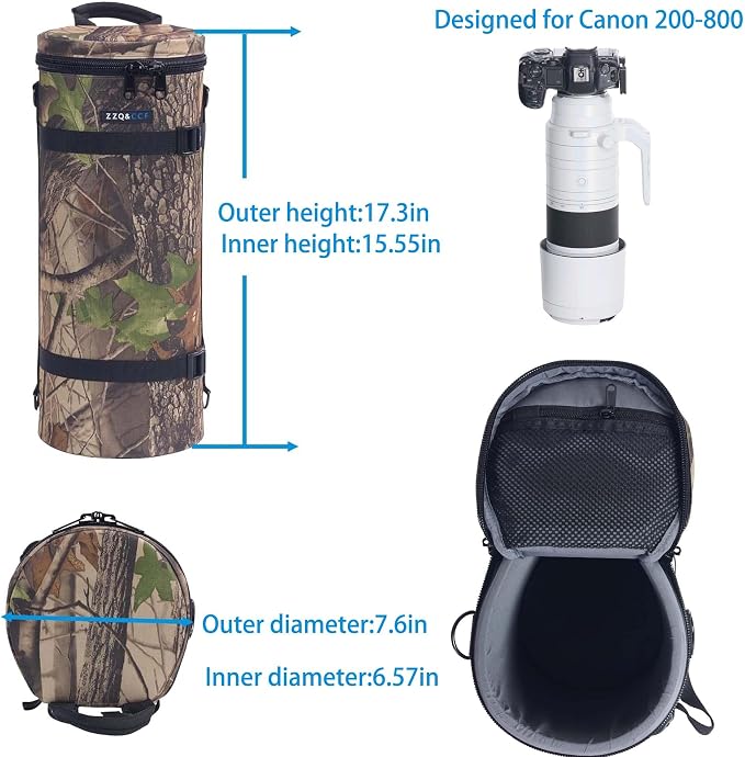 ZZQ&CCF Camera Lens Pouch Bag for Canon RF 200-800mm F6.3-9, Large Thick Lens Carry Bag, Water Resistant Protective Camera Lens Pouch for Super-telephoto Zoom#Black Camo - Image 2