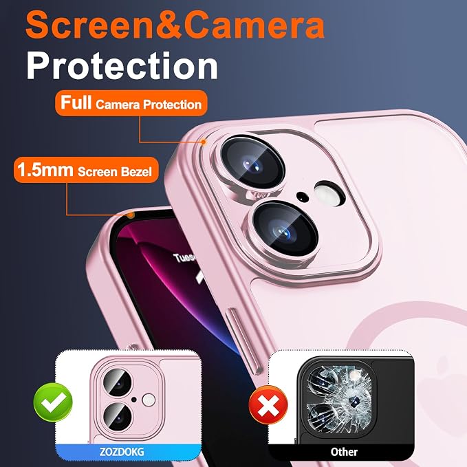 for iPhone 16 Plus Case with Privacy Screen Protector, Pink | Full Camera Protection, Matte Translucent, Magnetic, Compatible with MagSafe, Shockproof Phone Cover for Women/Girls - Image 6