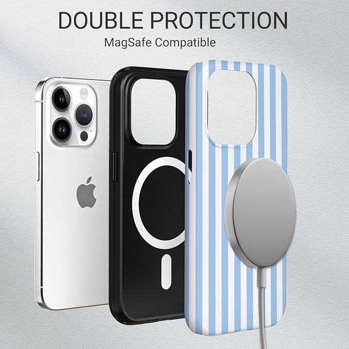 TPU Phone Case for iPhone 13 Pro Max, MagSafe Wireless Charging Compatible, Shockproof Slim Fit Protective Cover with Anti-Yellowing & Raised Camera Protection (Blue Stripe, iPhone 13 Pro Max) - Image 6