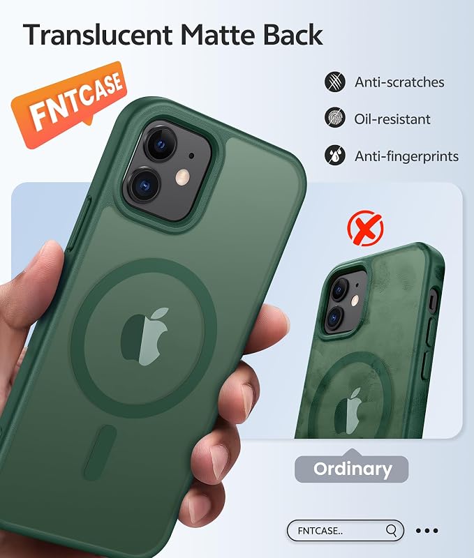 FNTCASE for iPhone 13/12 Mini Case, Fit for Magsafe, Translucent Matte Back | Magnetic Phone Cases, 14FT Military Grade Drop Protection, Slim Shockproof Protective Cover, Green - Image 6