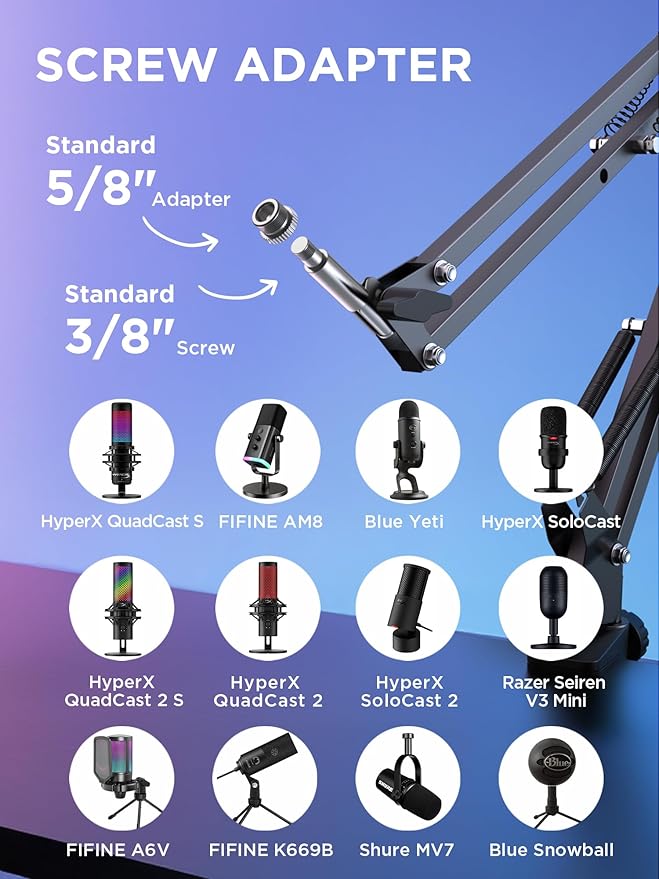 InnoGear Boom Arm Microphone Mic Stand for Blue Yeti Fifine HyperX, Black | Desk Mount, Desktop Stands, Adjustable Reach, Rotate Fully, Folds Away Compactly, for Gaming, Streaming or Recording - Image 2