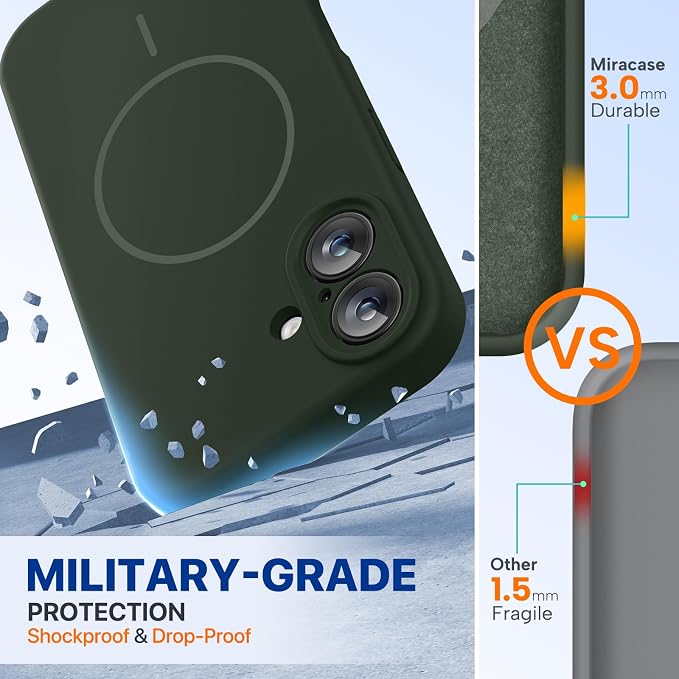 Miracase Silicone & Magnetic for iPhone 16 Case, Dark Green | Compatible with MagSafe, Anti-Scratch Microfiber Lining, Liquid Silicone Case Shockproof Drop Protection Phone Case for 16 - Image 2