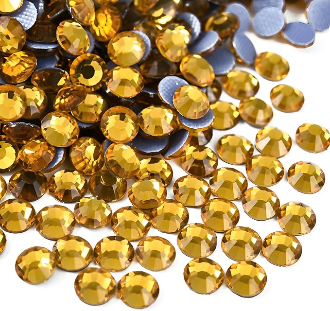 Jollin Hotfix Rhinestones Flatback Crystal Gems 3.2mm SS12, Topaz | 1440pcs Hot Fix Crystals Glass Rhinestones for Bedazzling, Crafting, Clothes, Shoes & Accessories DIY Decoration by Jollin