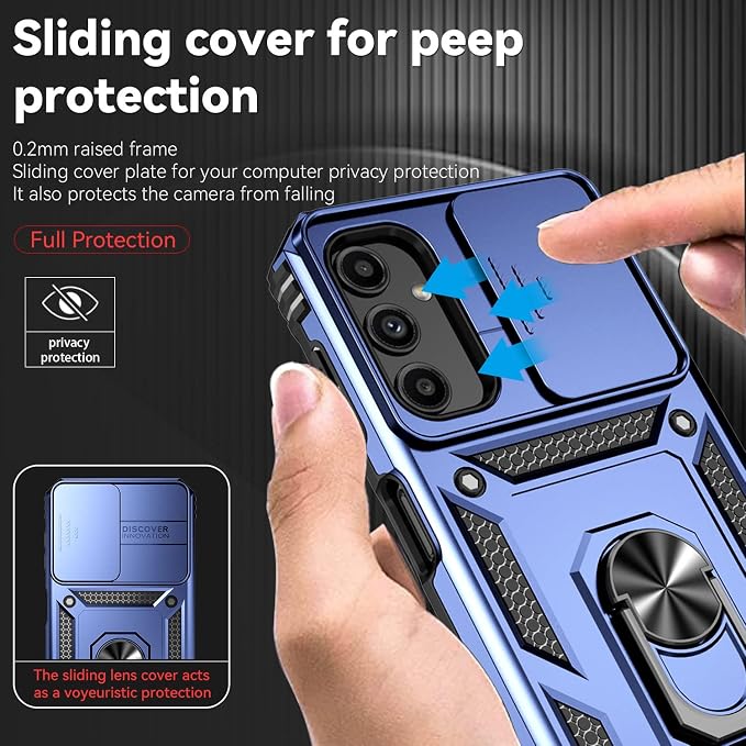 for Samsung Galaxy A14 5G Case with Screen Protector & Camera Lens Cover, [Military Grade] 16FT Drop Tested, Magnetic Kickstand Rugged Shockproof Protective Case for Samsung A14 5G, Blue - Image 3