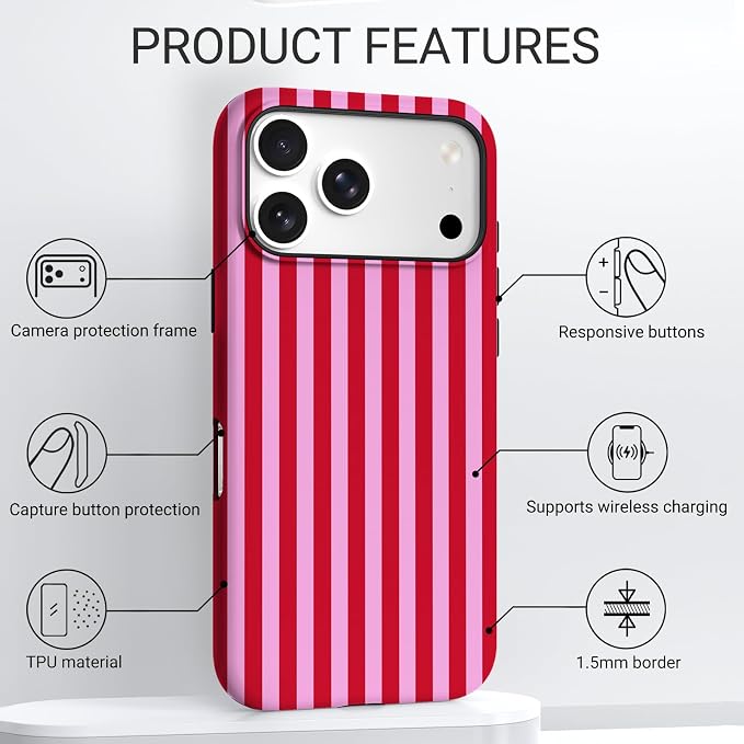 TPU Phone Case for iPhone 17 Pro, MagSafe Wireless Charging Compatible, Shockproof Slim Fit Protective Cover with Anti-Yellowing & Raised Camera Protection (Stripes 4, iPhone 17 Pro(6.3")) - Image 4