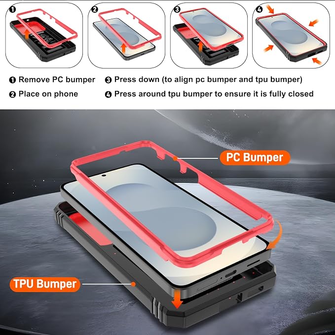 Gritup for Samsung Galaxy S26 Plus Case: 2*Screen Protector | Slide Camera Cover | Build in 360° Rotating Ring Kickstand | Military Grade Protective Cover for Samsung S 26 Plus, Red+Black - Image 4