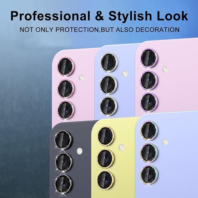 for Samsung Galaxy A35 5G Camera Lens Protector, Individual Metal Ring Tempered Glass Lens Cover, [Strong Adsorption] Scratch Resistant Ultra-Thin HD Clear Lens Cover, 1 Set-Colorful Sparkly - Image 7