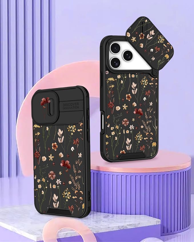 for iPhone 17 Pro Max Case - Women Cute Phone Cover Girly Pretty Unique Aesthetic Design Slide Camera Cover Protective Case for Apple for iPhone 17 Pro Max, Flowers Floral - Image 4