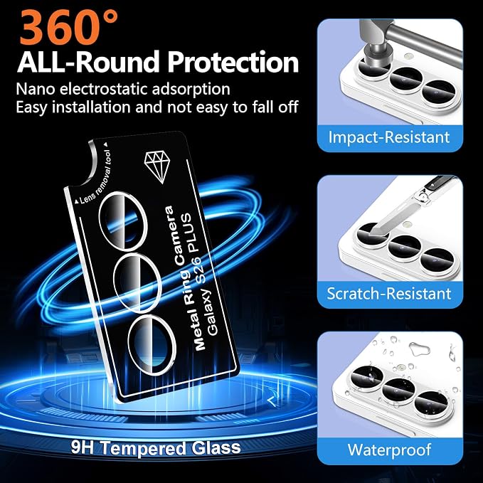 for Samsung Galaxy S26 Plus Camera Lens Protector, Individual Metal Ring Tempered Glass Lens Cover, [Strong Adsorption] Scratch Resistant Ultra-Thin HD Clear Lens Cover, 1 Set-White Shine - Image 4