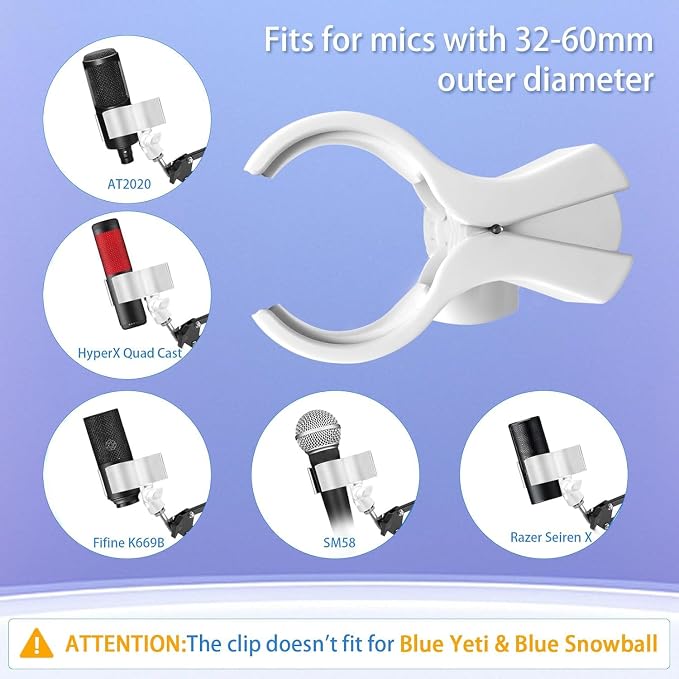 Large Microphone Clip for Mics with Outer Diameter 1.26" to 2.3" | Adjustable Mic Holder, Premium ABS, Inside sponge to protect microphones, With 5/8" Male to 3/8" Female Screw Adapter - Image 6