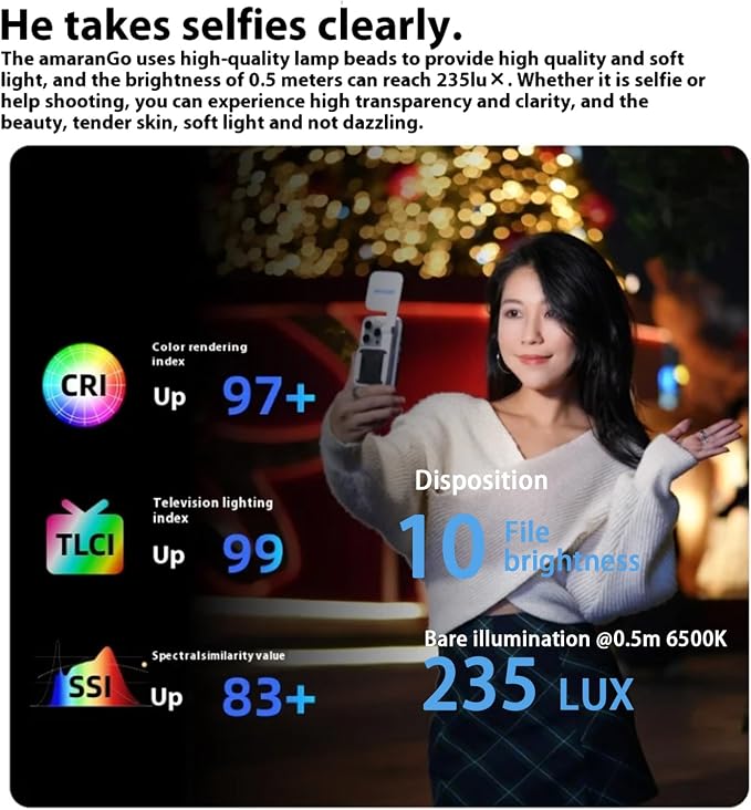 Amaran Go Magnetic Selfie Phone Light,Dual LED Light Source (Pink) | with Adjustable Mirror Light CCT 2700K-6500K,Rechargeable for Selfie,Makeup,Video Conference,TikTok,for iPhone & Android - Image 7