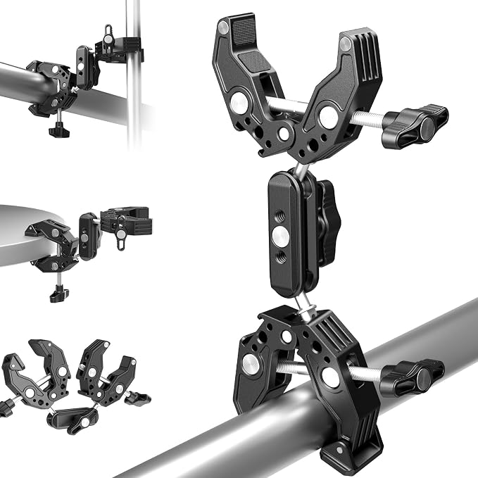 NEEWER Double Super Clamp Camera Mount with Magic Arm, Cold Shoes | For Desk, Studio Light Stand Holder, Photography Reflector, Flag, Cross Bars, Motorcycle, Umbrella, Pole Stick Accessories by Neewer