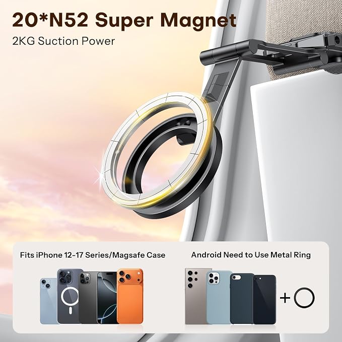 OMOTON 360°Rotating for MagSafe Tripod with 1/4"Screw Arca, Black&Black Pro | Adjustable Magnetic Phone Tripod for iPhone 17/16/15 Pro Max Air, Fold Selfie Stick Fits Vlog, Gym, Travel Essentials, 2Pcs - Image 5