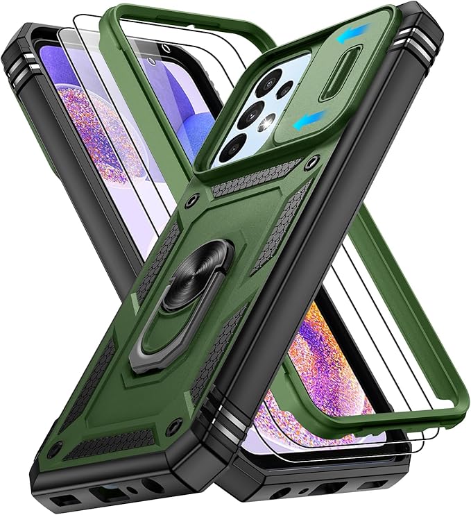 Gritup for Galaxy A23 5G Case Military-Grade Shockproof with Kickstand | (   ) with 2 PCS Screen Protector, Slide Camera Cover, Heavy Duty Funda para A 23 5G Cover, Green+Black by Gritup