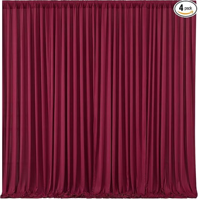 Burgundy Backdrop Curtains 4 Panels - Wrinkle-Free Polyester Photography Drapes for Baby Shower & Birthday Party - 16 X10FT by WishCare