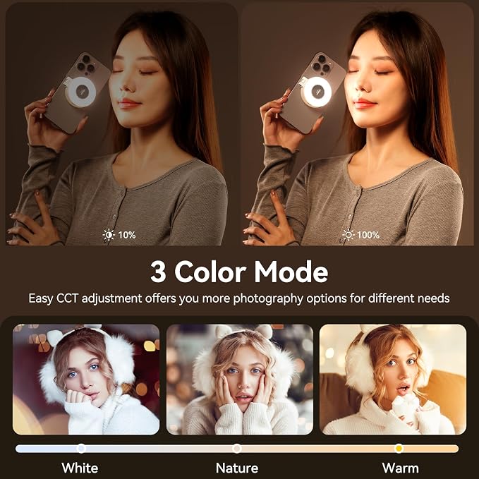 Fill Light Magnetic LED Phone Light Attachment Selfie Ring Light Brightness | LM19 Magnetic Phone Fill Light Adjustable Compatible with iPhone Smartphone Vlogs/Photography/Video Conference Color Black - Image 2