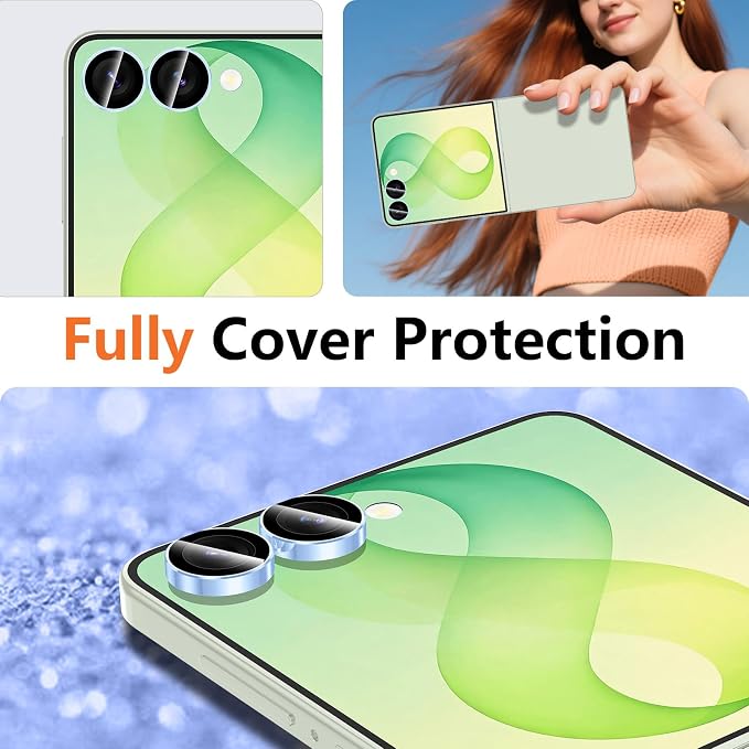 for Samsung Galaxy Z Flip 8 Camera Lens Protector, Individual Metal Ring Tempered Glass Lens Cover, [Strong Adsorption] Scratch Resistant Ultra-Thin HD Clear Lens Cover, 1 Set-Blue Ring - Image 8