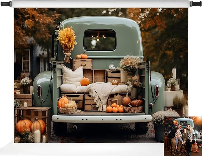 Kate Fall Backdrop Thanksgiving Photo Backdrop Truck Pumpkins Backdrop for Photography,7x5 by KateBackdropforPhotography