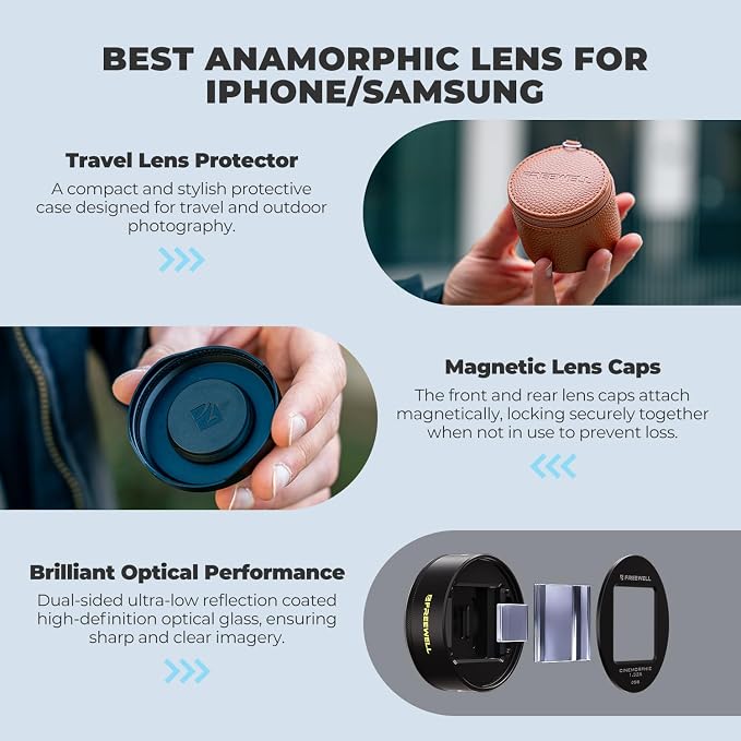 Freewell 1.33x Blue Anamorphic Lens for 17mm Mount iPhone, Samsung | Premium Smartphone Lens for Wide Cinematic Shots & Bold Blue Flares - Image 5
