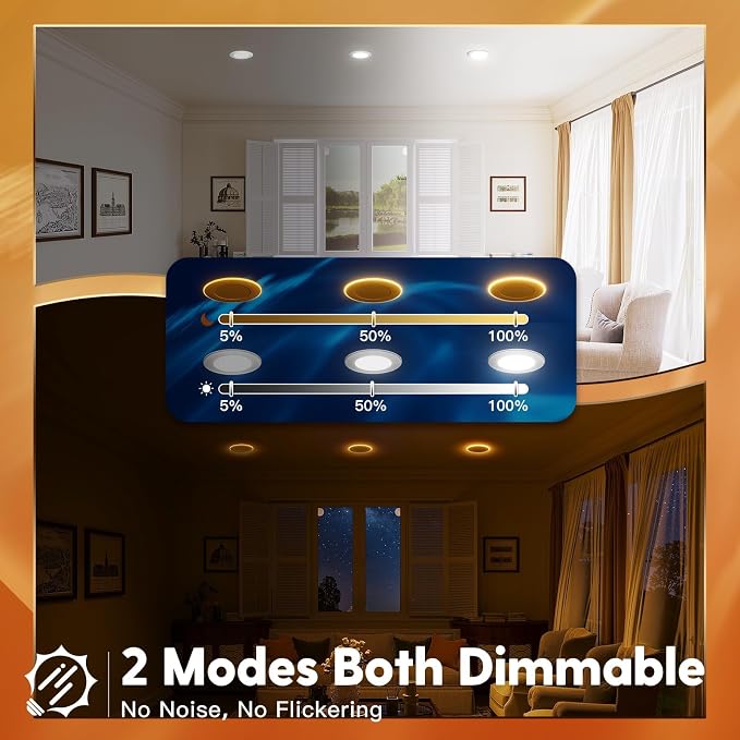 FREELICHT 12 Pack 4 Inch 5CCT LED Recessed Lighting with Night Light | 2700K/3000K/4000K/5000K/6000K Selectable,Dimmable Retrofit Flat Can Lights, 700LM ,7W, IC & Damp Rated, ETL & FCC - Image 4