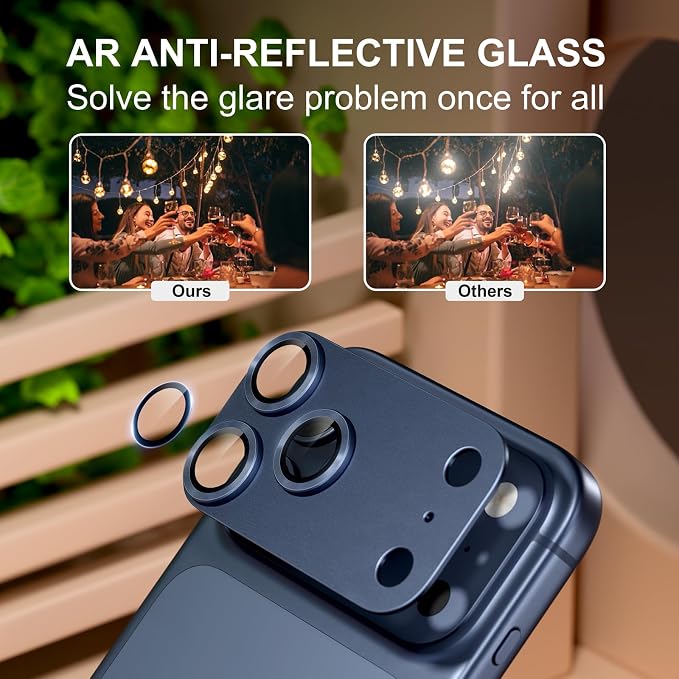for iPhone 17 Pro Camera Lens Protector, Deep Blue | [Military Grade Shatterproof] [Strong Adsorption] [Case Friendly] Matte Metal Tempered Glass Camera Screen Cover Accessories - Image 3