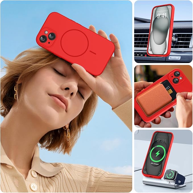 Miracase Silicone & Magnetic for iPhone 14 Case, Red | Compatible with MagSafe, Soft Microfiber Lining, Premium Silicone Cover Shockproof Drop Protection Phone Case for 14 - Image 5