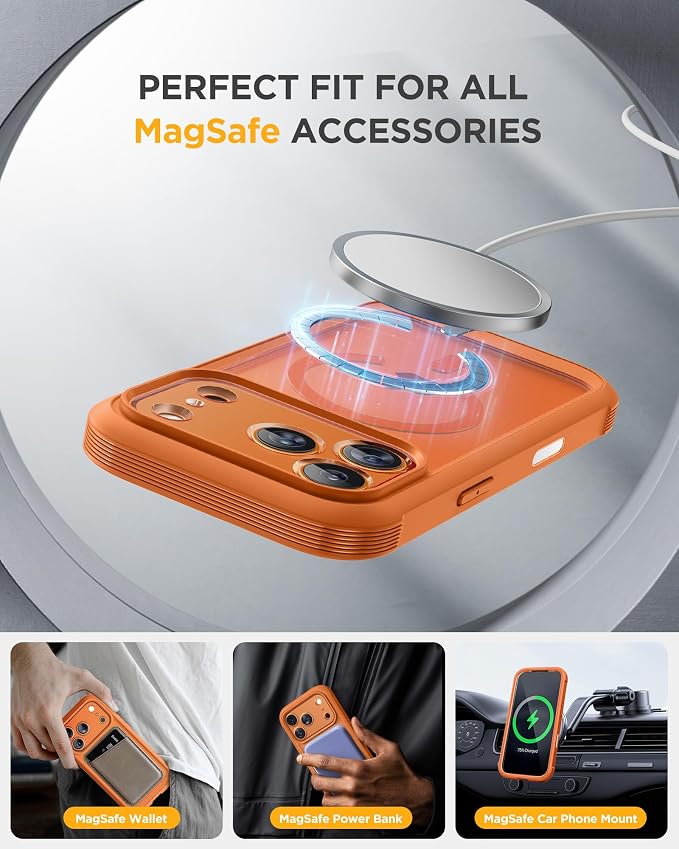 Miracase for iPhone 17 Pro Max Case with Privacy Screen Protector, Orange | Compatible with MagSafe, 360° Full Body Protection, Full Camera Protection, Military-Grade Shockproof Phone Case 6.9" - Image 6