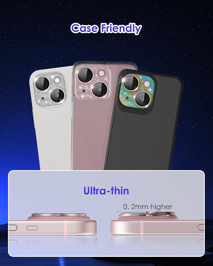Compatible for iPhone 15/ iPhone 15 Plus/iPhone 14/ iPhone 14 Plus Camera Lens Protector GL-Plus Aluminium Alloy Ring 9H Tempered Glass Screen Camera Cover GL-Gold - Image 7