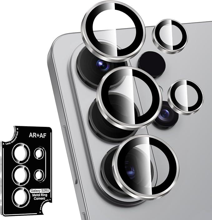 for Samsung Galaxy S26 Ultra Camera Lens Protector, Individual Metal Ring Tempered Glass Lens Cover, [Strong Adsorption] Scratch Resistant Ultra-Thin HD Clear Lens Cover, Titanium Gray Ring by Btscase