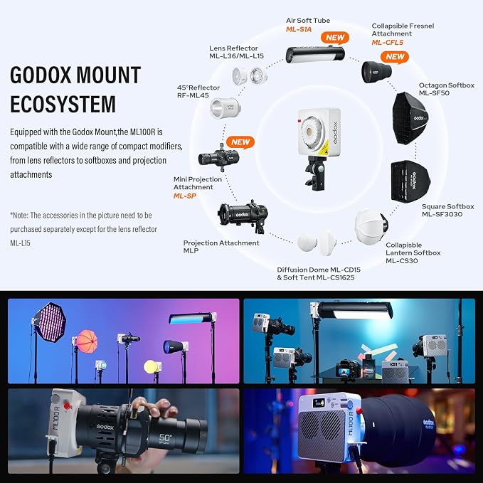 Godox ML100R RGB COB LED Video Light Portable 110W Full-Color | 1800K-10000K CRI 97+/TLCI 98+ 14 FX Effects Support APP Control for Studio/Live Streaming/Outdoor - Image 6