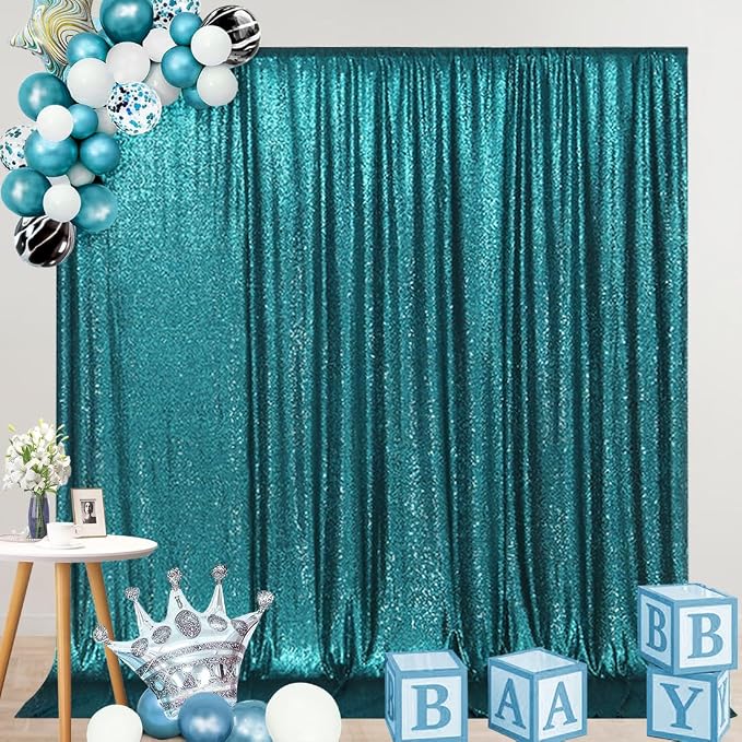 SquarePie 6x6ft Teal Sequin Backdrop, High Density Non-Transparent Glitter Curtain for Photography, Birthday, Wedding Party Decorations, Thick Solid Background with 4" Rod Pocket, 1 Panel - Image 8