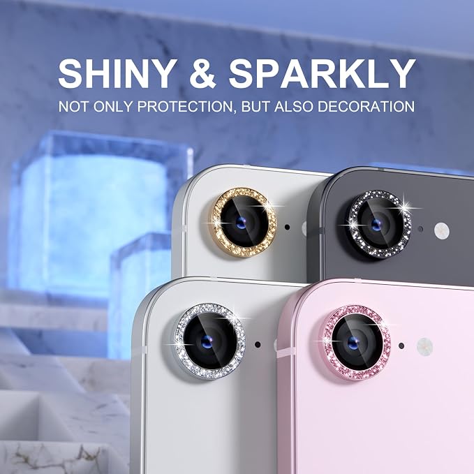 Choiche for iPhone 17e / 16e Camera Lens Protector Bling, Glitter-Soft Pink | Ultra HD, 9H Tempered Glass Camera Cover Screen Protector Metal Individual Ring Decoration Accessories, 1-Lens, 6.1-inch - Image 7