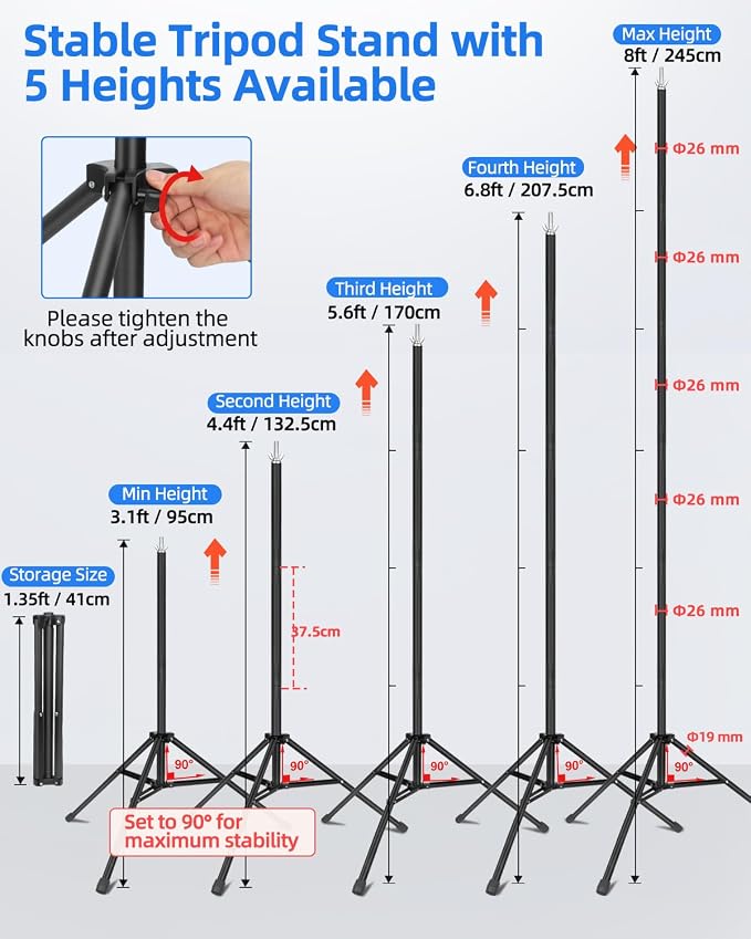 Hemmotop T Shape Backdrop Stand 8x7.5ft(HxW) Portable | Threaded Connection, Same Pipe Size, Extra Sturdy, with 5 Clips and Carry Bag, for Birthday, Baby Shower Party, Photoshoot - Image 2