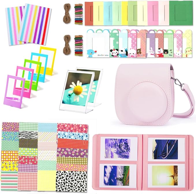 Instant Mini 12 Camera Accessories Compatible with Fujifilm Instax Mini 12 Camera Include Case/Album/Wall Hang Frames/Film Frames/Border Stickers/Corner Stickers (Blossom Pink) by Leebotree