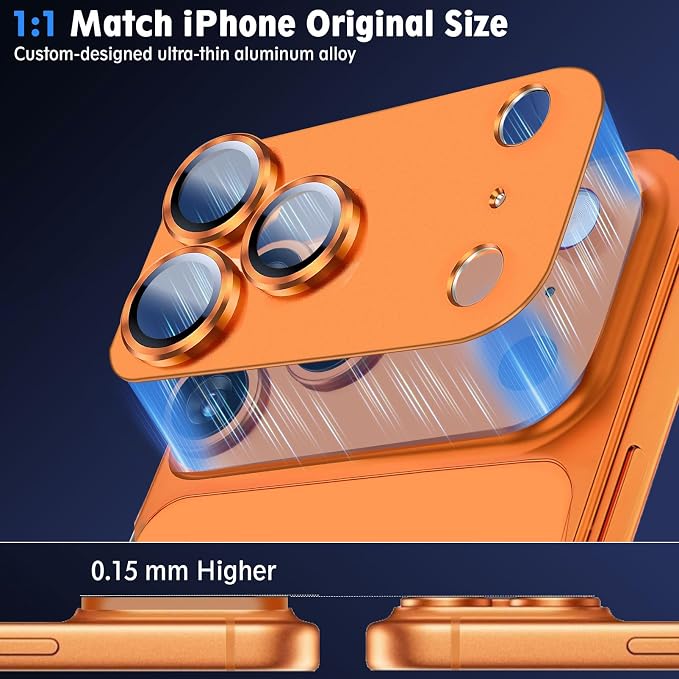 SiHPuoy 2pcs Camera Lens Protector for iPhone 17 Pro, Tempered Glass,Orange | 9H+ Hardness, Military Grade Shatterproof, Anti-Scratch, Case Friendly, HD Metal Camera Cover, Does not Affect Night Shots - Image 4